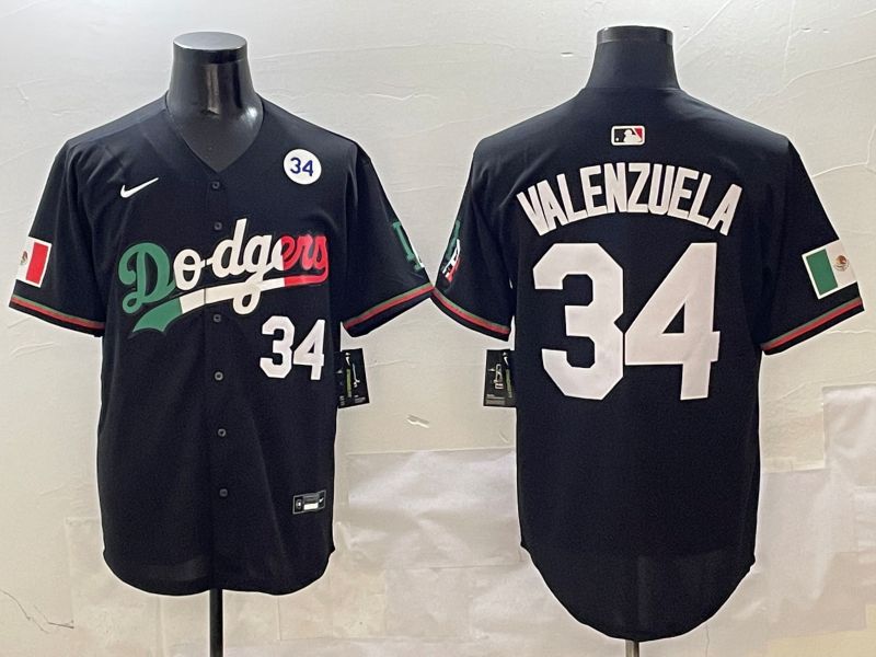 Men Los Angeles Dodgers 34 Valenzuela Black Mexico 2025 Nike MLB Jersey style 4